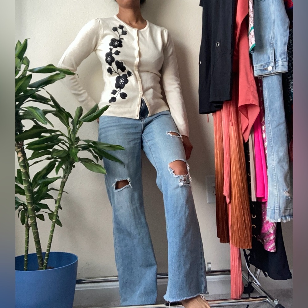 Floral Knit Wool Cardigan